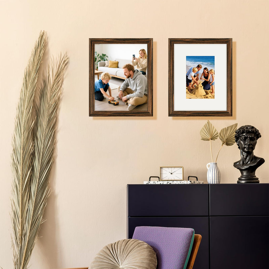 8x10 Picture Frames Solid Wood 4x6 Photo Frame with Mat Ebony 2 Pack