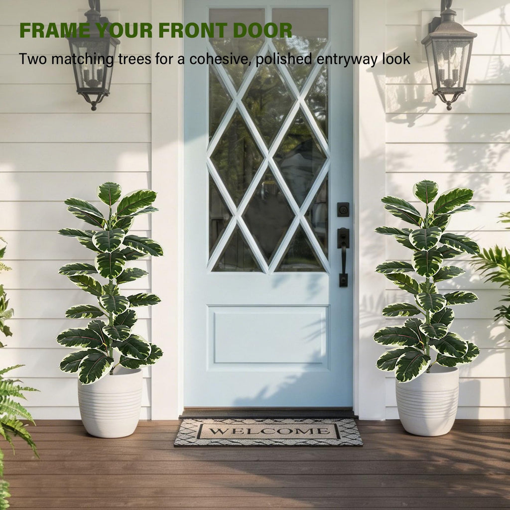 2 Pack Rubber Tree Artificial Floor Plant Fake Tree Indoor