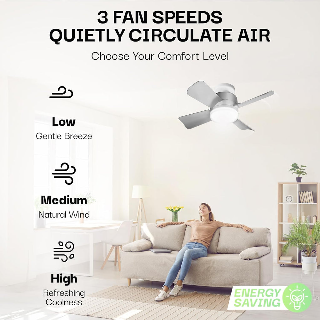 Breeze Socket Fan Light with Remote, Portable Small Ceiling Fans with Lights for Bedroom, Kitchen, Living Room, Ceiling Fan with Light 3500K, 1000 Lumens, Screws into E26/E27