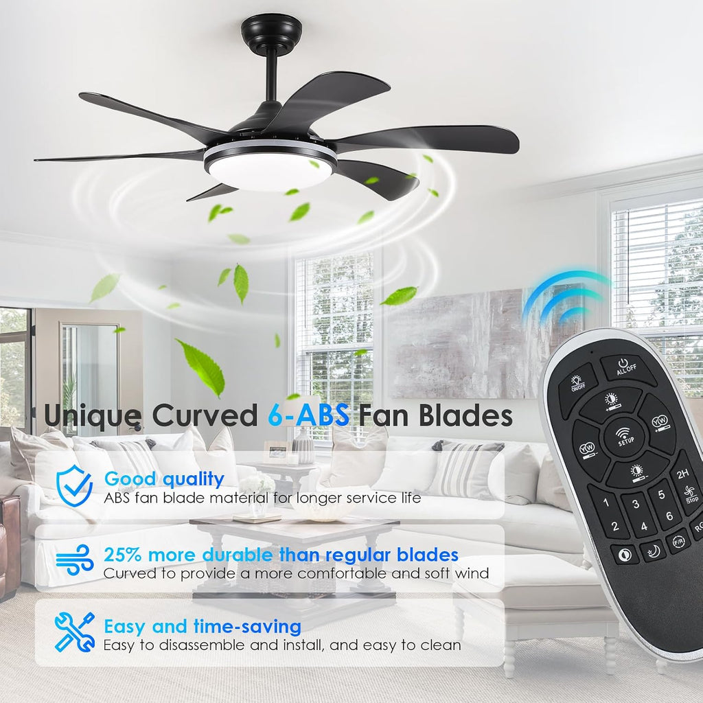 46In Black RGB Ceiling Fans with Lights - Low Profile Modern Ceiling Fan Light with Remote/APP, RGB+3CCT 6 Wind Speeds and Reversible, Indoor Outdoor Fan Light Fixture for Party, Kid's Room