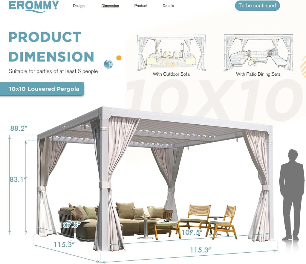 Louvered Pergola 10x10, Outdoor Aluminum Pergola with Adjustable Rainproof Roof for Garden, Patio, Deck