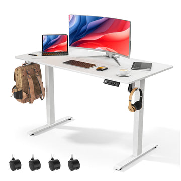 48 x 24 Inch Electric Standing Desk with 4 Wheels, Height Adjustable Desk, Sit Stand Desk with 4 Memory Presets