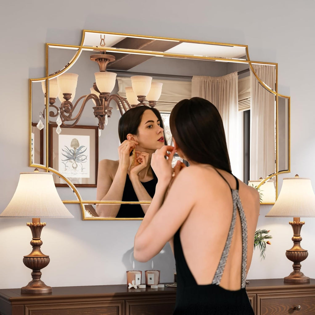 32"x48" Large Gold Mirror for Wall, Modern Decorative Mirror Rectangle Wall Vanity Mirror Bevelled Full Length Living