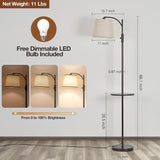 Dimmable Floor Lamp，Standing Lamp Rotary Switch with Table&Linen Beige Shade，Brown Tall Lamps with Adjust Head，9W LED