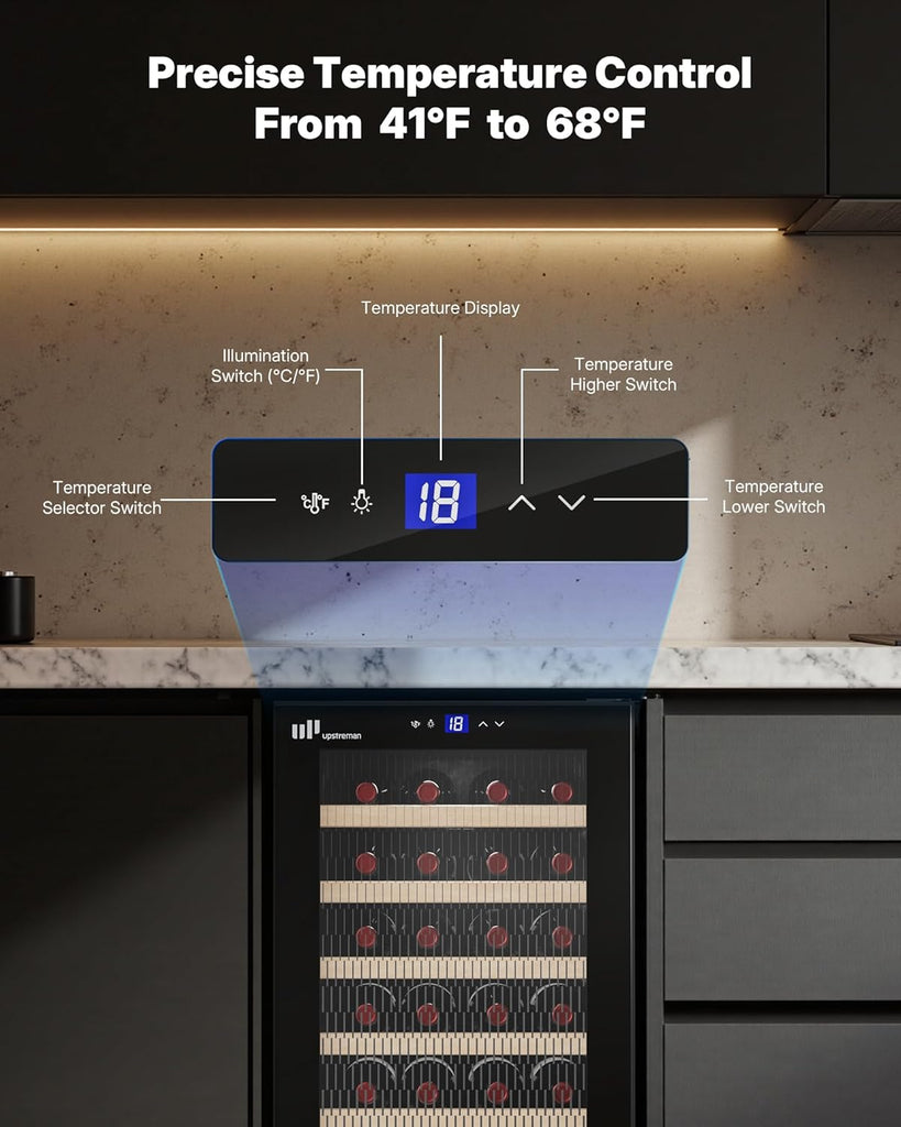 24 Bottle Wine Cooler Refrigerator, Compact Small Built-in or Freestanding Wine 