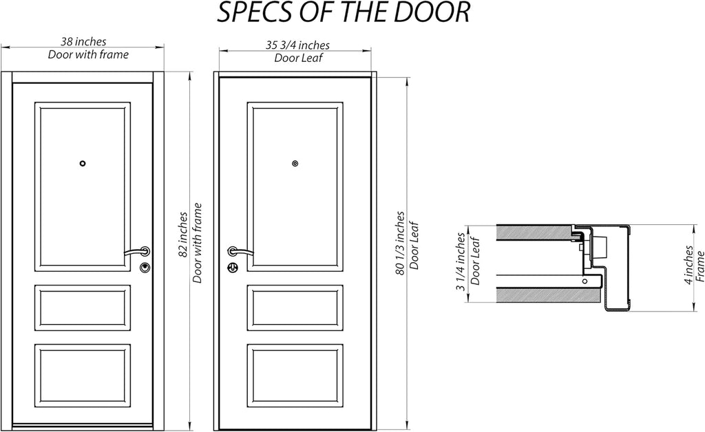 Modern Steel Front Exterior Door 36 x 80 inch | Prehung Insulated Security Entry Door with Frosted Glass Insert
