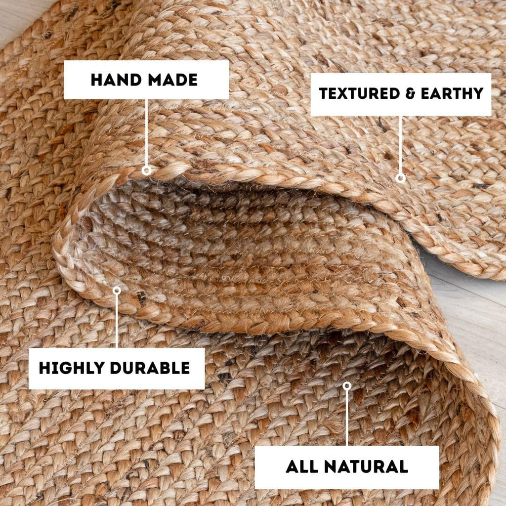 8ft Round Natural Jute Rug - Handwoven Braided Reversible Vintage Area Rug Farmhouse Rustic and Bohe