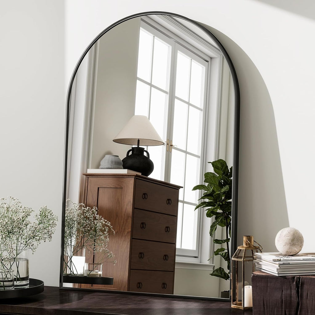 Arched Wall Mirror 24"x36" - Black Metal Frame Vanity Mirrors Decor