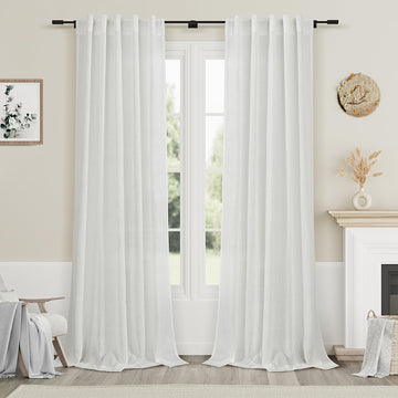 Off White Linen Curtains 96 Inches Long 2 Panels Set Back Tab Rod Pocket Semi Sheer Light Filtering Window Curtain