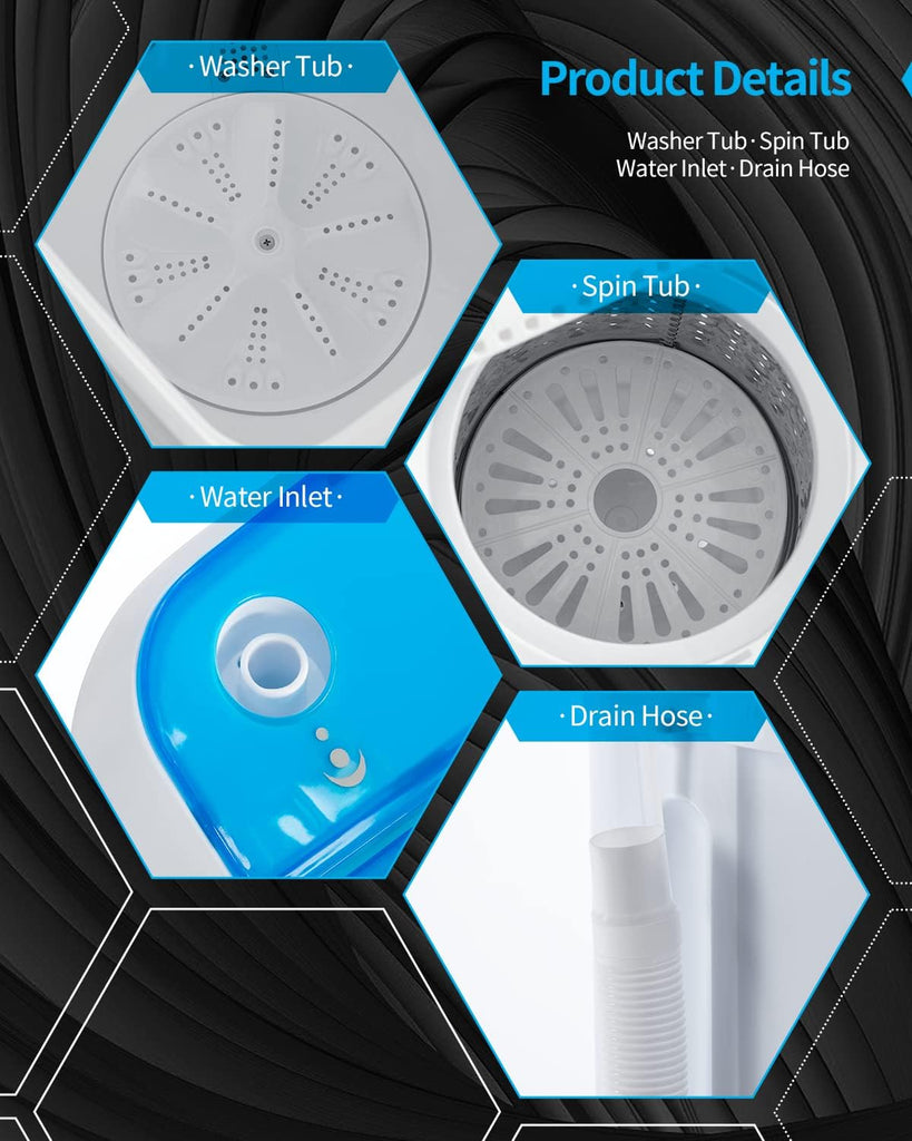 17.6Ibs Portable Washing Machine, Compact Washer Machine, Mini Washing Machine, Twin Tub Washer and Spiner