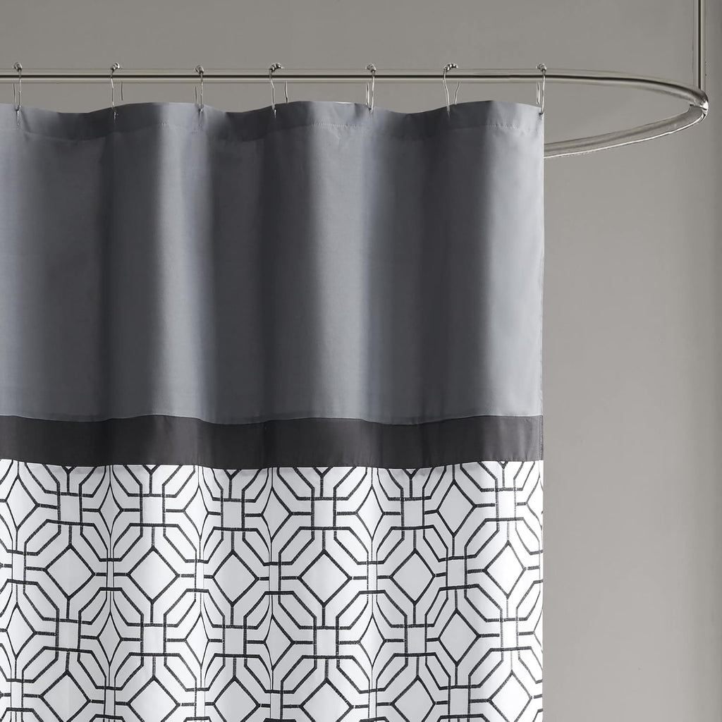 Donnell Shower Curtain , 72 x 72, Black/Gray | Microfiber, Adds Privacy, Machine Washable, Geometric Pattern