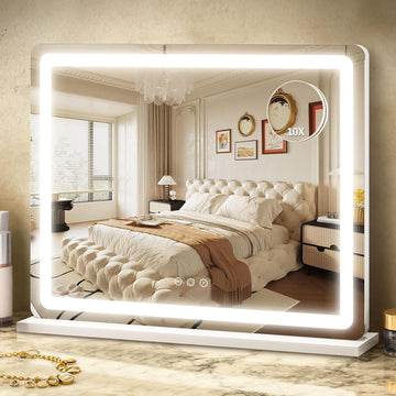 23"x 18" Large Vanity Mirror with Lights, LED Makeup Mirror for Dresser and Desk, 10X Magnification, Dimmable Touch