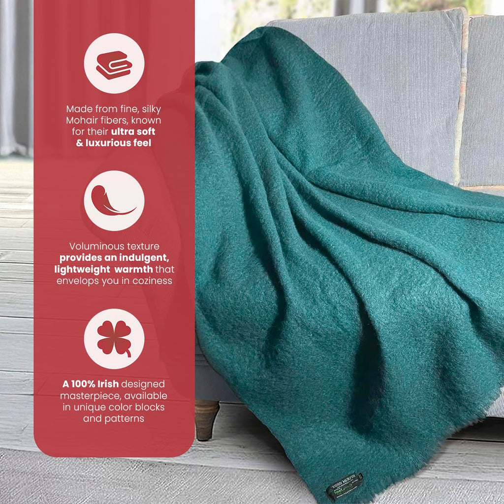 Irish Mohair & Wool Throw Blanket, 54x72in, Solid Green