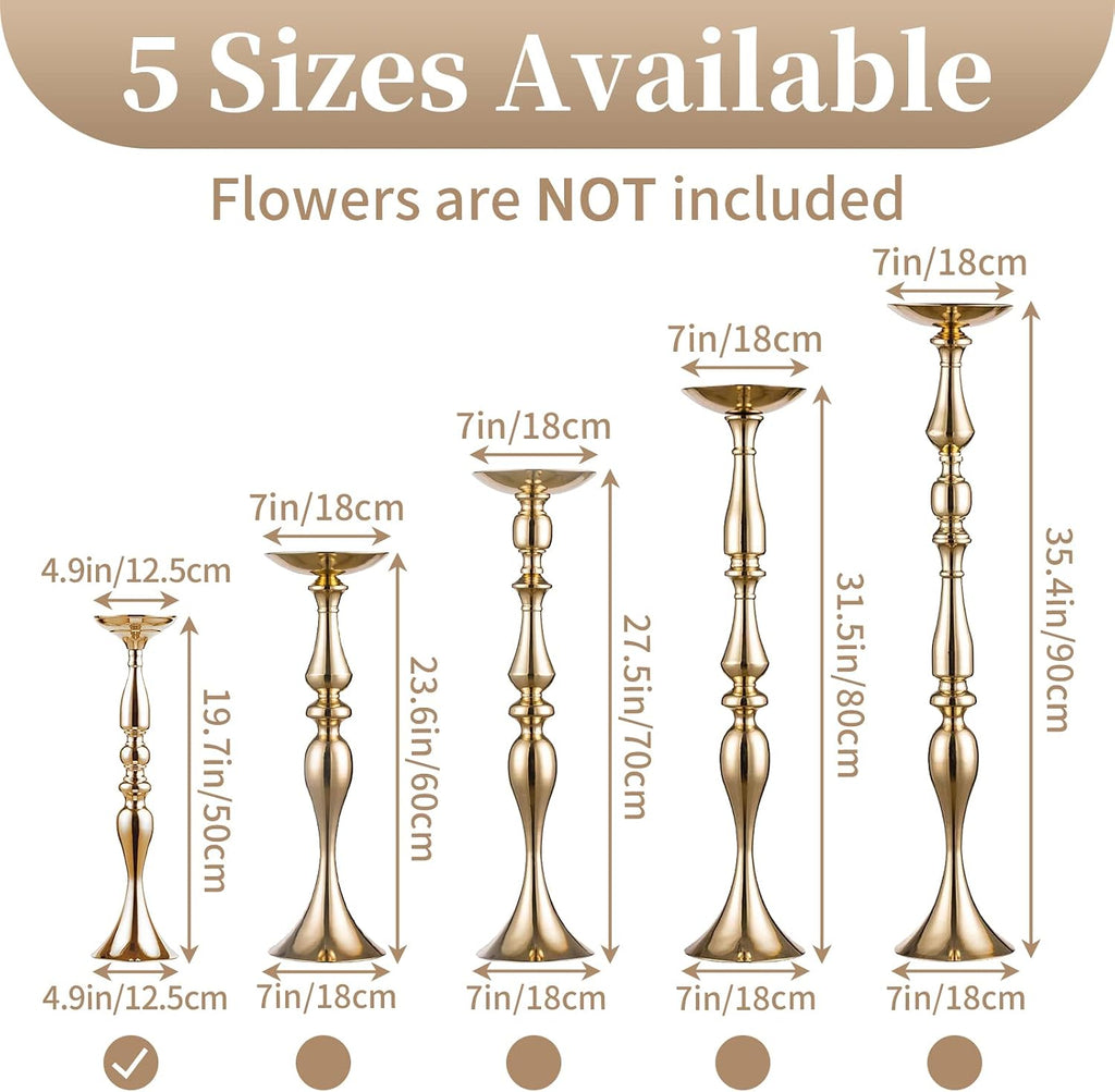 Metallic Vase Centerpiece Stand 2Pcs for Wedding Table Centerpiece Flower Arrangement Tall Pillar Candle Holder, Gold