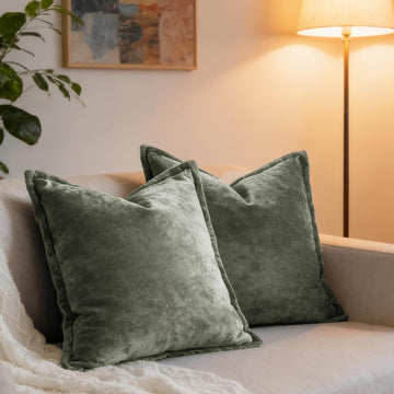 Luxurious Velvet Euro Shams Decorative Throw Pillow Covers 26x26 Set of 2 Solid Square Euro Pillow Shams, Army Green