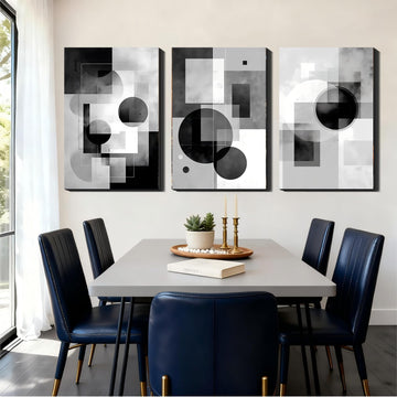Set of 3 Framed Canvas Art - Minimalist Black & White Abstract Decor, Geometric Prints, Modern Canvas Wall Art