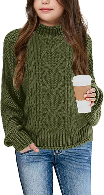 Girls Turtleneck Sweaters Kids Batwing Chunky Pullover Jumper
