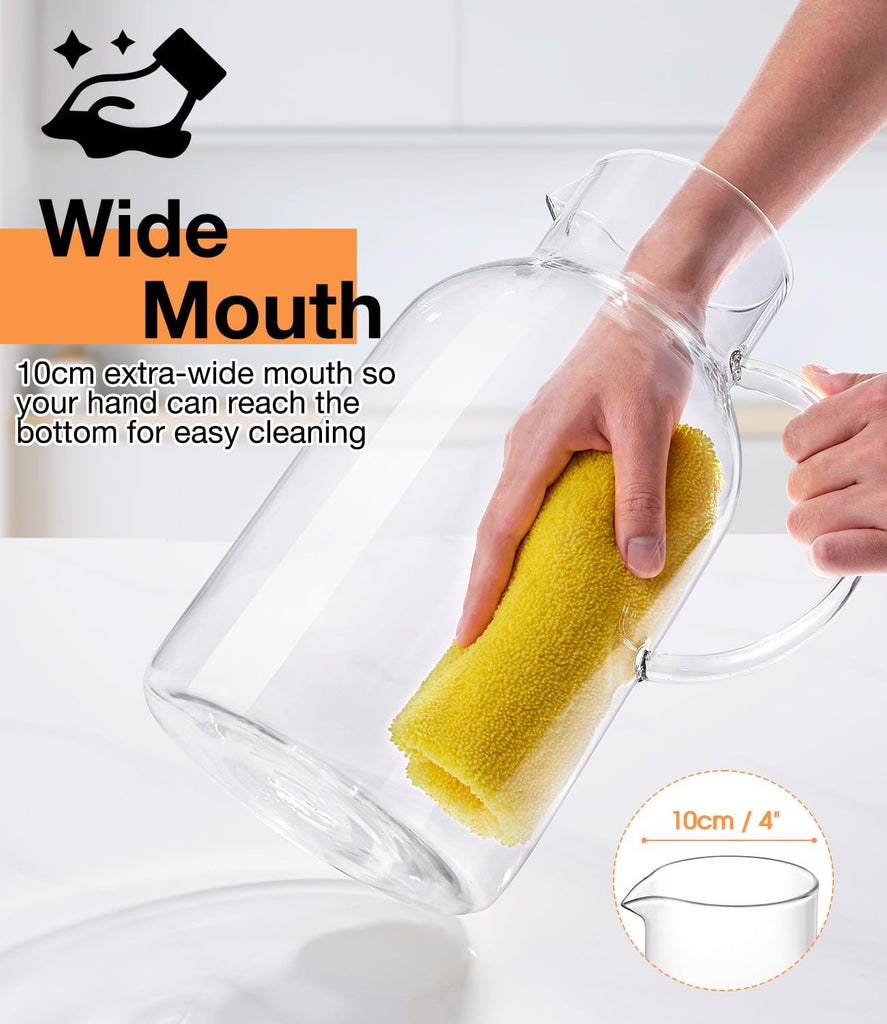 LUNA&MANTHA 1 Gallon Glass Pitcher with Lid and Spout, 128oz Water Pitcher with Handle for Fridge, Large Iced Tea Jug