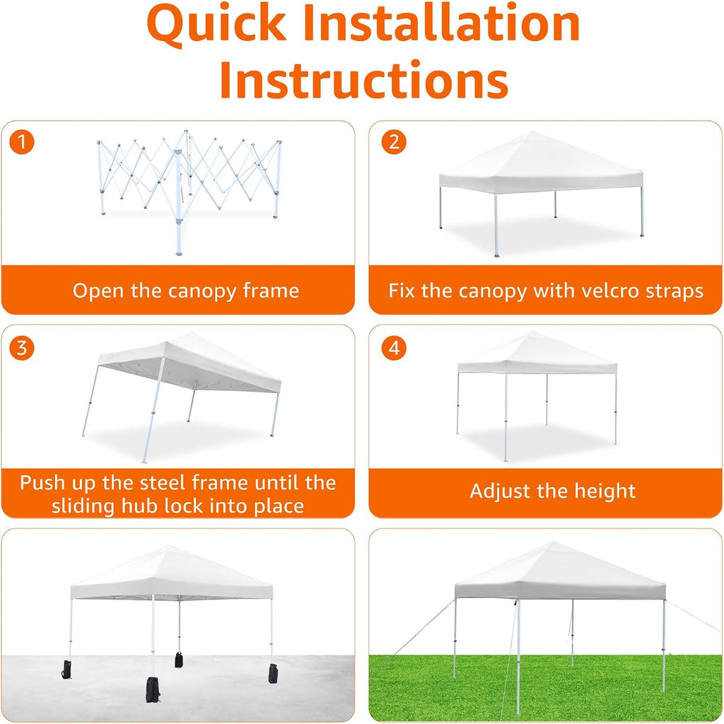 Outdoor Pop Up 10 x 10 Canopy Tent for Events, Portable with Easy Setup, Sun Shelter, Includes Wheeled Carry Bag