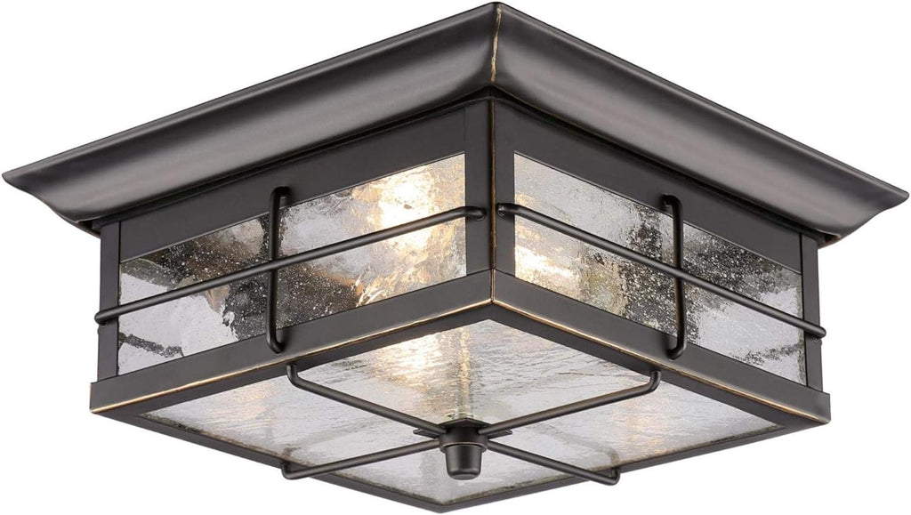 Orwell 2 Light Outdoor Flush Mount Fixture in Oil Rubbed Bronze and Clear Glass