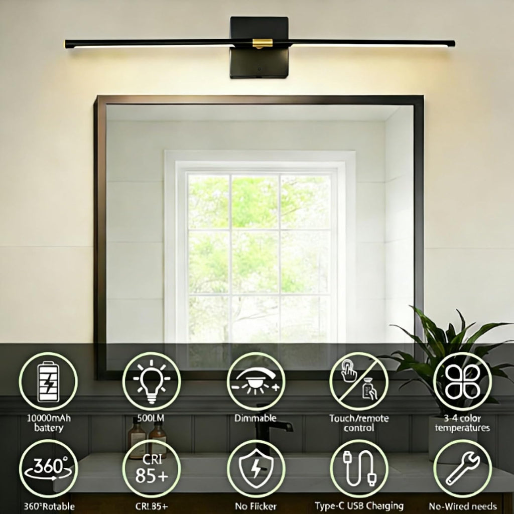 Battery Operated Wall Sconces Set of 2: 10000mAh Rechargeable Wireless Wall Lights, 360° Rotatable Magnetic Wall