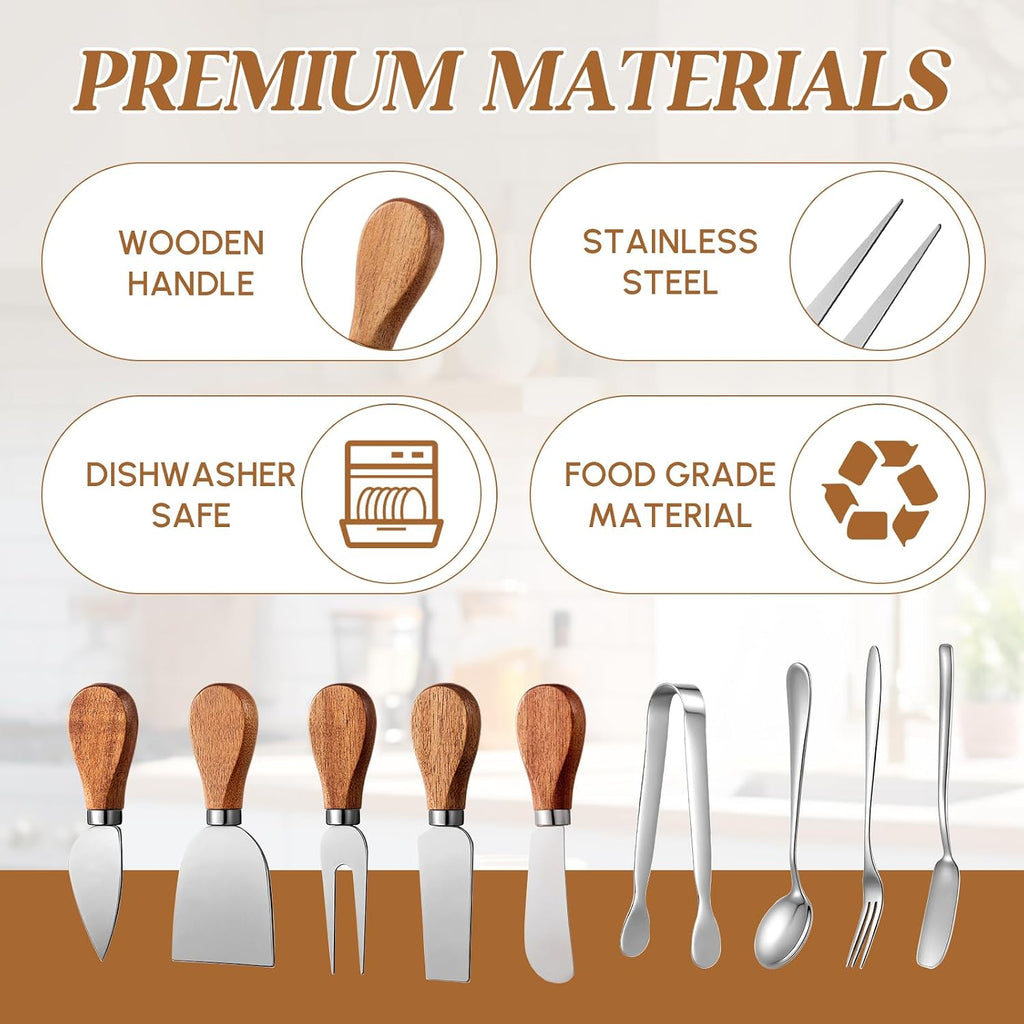 46 Pcs Charcuterie Boards Accessories with Magnetic Acacia Wood Holder Wooden Cheese Knife Set for Wood Handle Knives