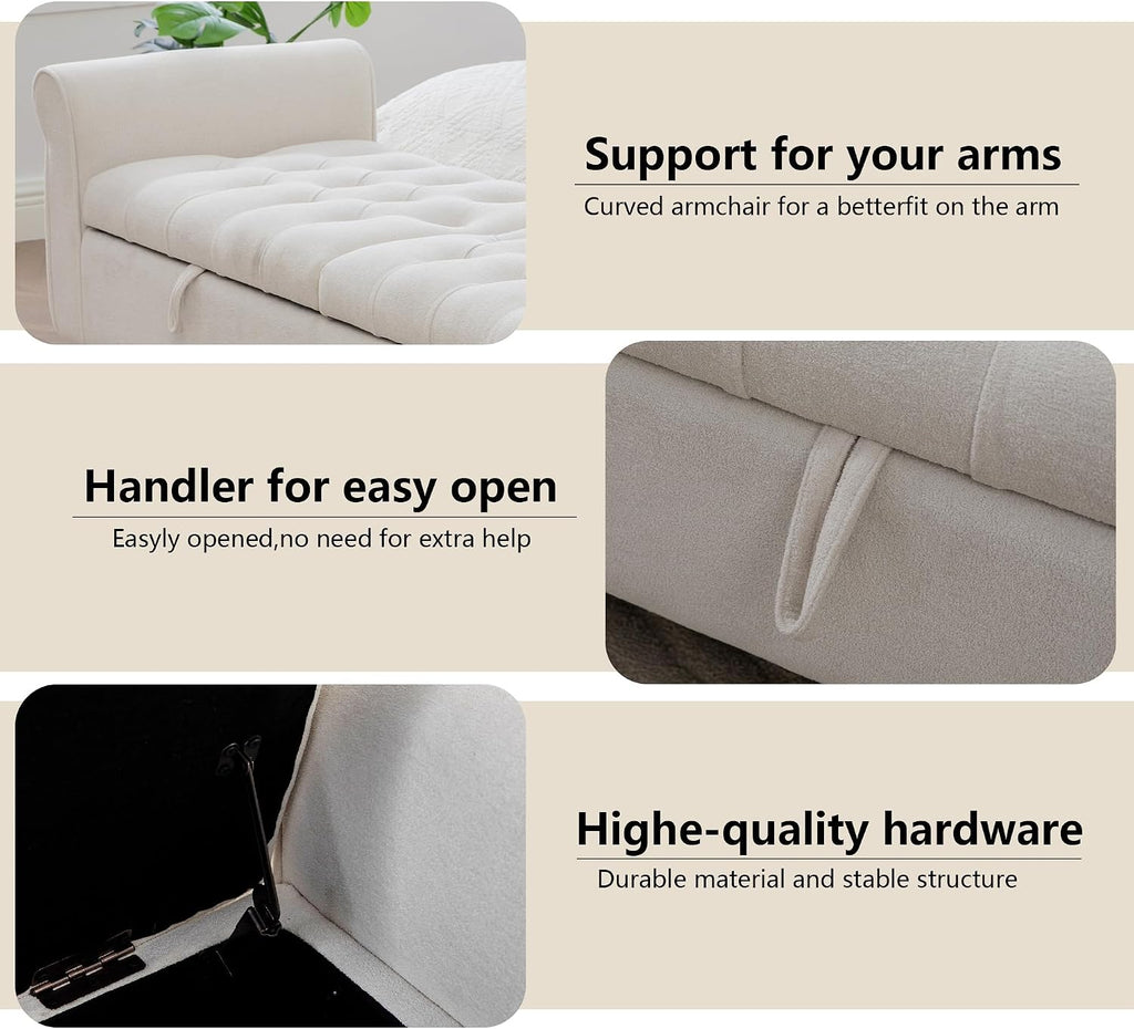 66" End of Bed Storage Bench King Beige,Napped Fabric Window Bench with Dual-Opening Compartments,Long Tufted Storage