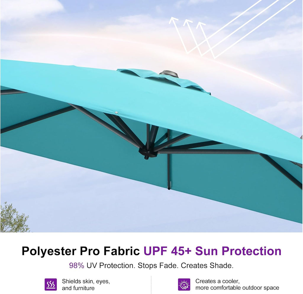Patio Umbrella with Base 10 Feet Outdoor Cantilever Square Umbrella Aluminum Offset Umbrella with 360-degree Rotation