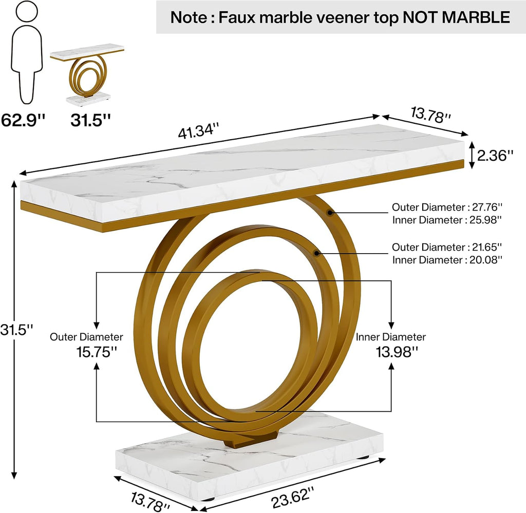 41-Inch Gold Entryway Table, Modern Console Table Narrow Long, Contemporary Accent Table , Entrance, Faux Marble