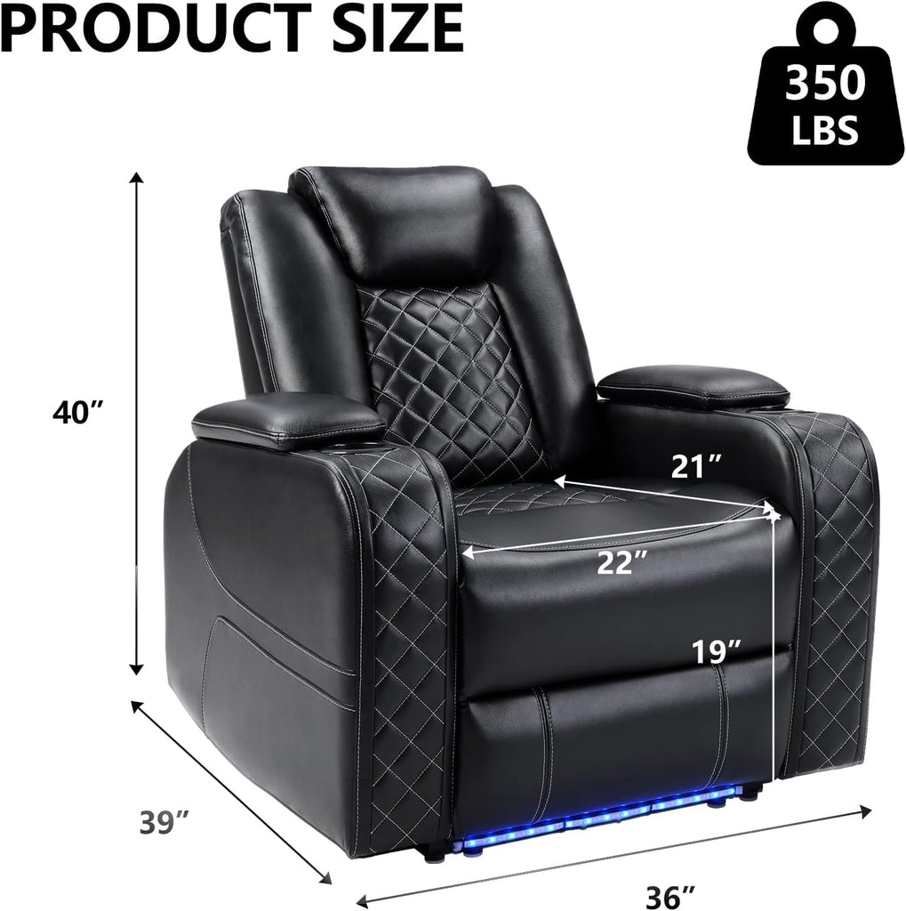 Electric Power Recliner Chair with Adjustable Headrest,Breathable Faux Leather Home Theater Seating with Ambient Lighting,Cup Holders,Hidden Arm Storage,USB,Type-C Ports,Black
