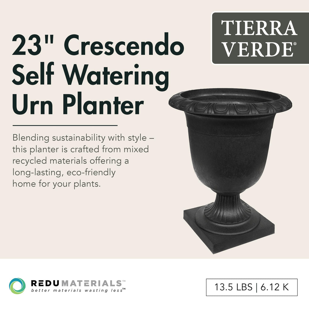 Crescendo Self-Watering Urn Planter, Slate, 19" x 23"