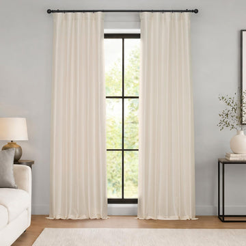 Faux Silk Blackout Curtains 96 Inches Long Vintage Textured Blackout Curtain (1 Panel), 50W x 96L, Off White