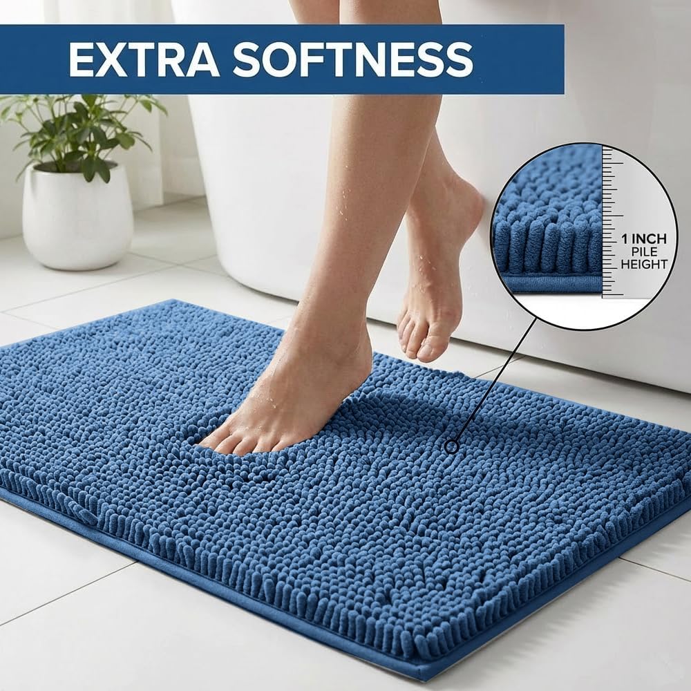Bathroom Rugs Sets 2 Piece,Super Absorbent Chenille Bath Mats and U-Shaped Toilet Rug,Strong PVC Non Slip