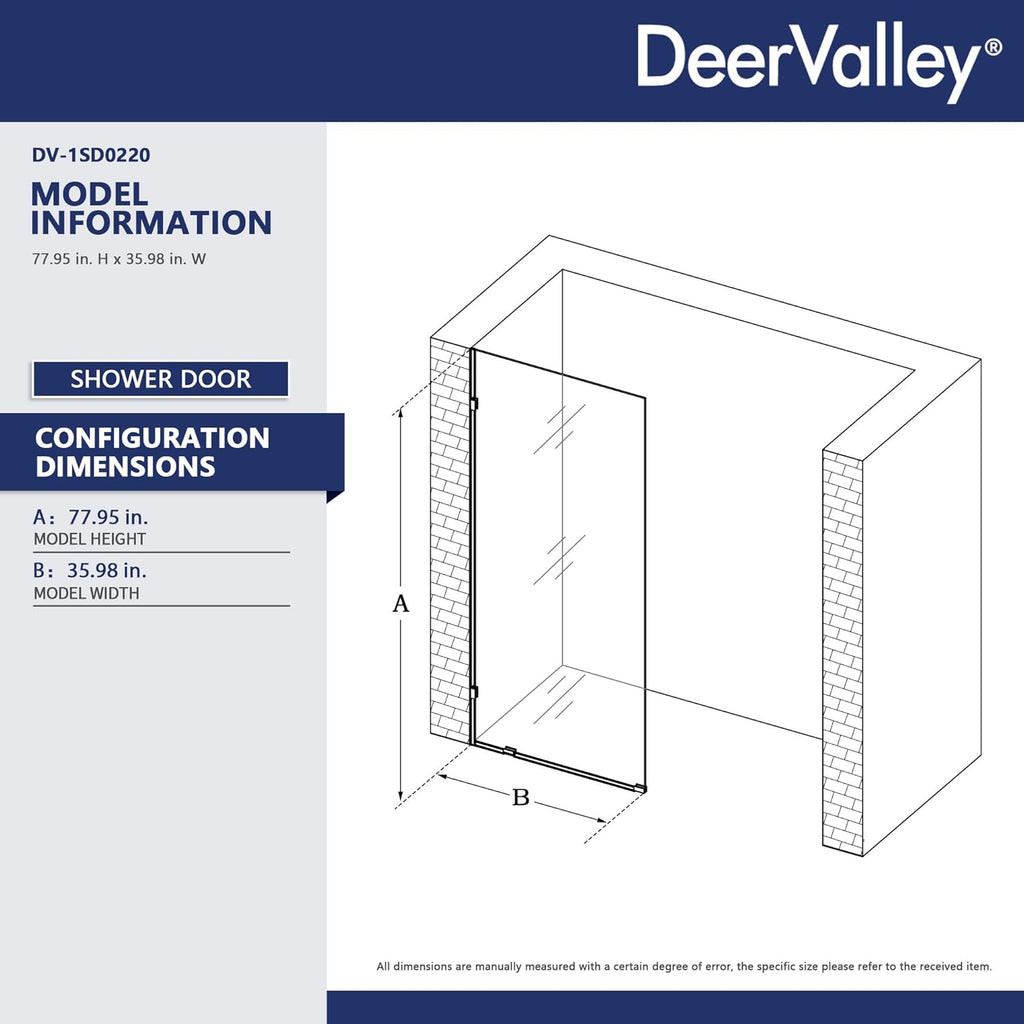 36"×78" Frameless Shower Glass Panel, 3/8'' (10mm) Fixed Glass Shower Panel, Tempered Glass Door