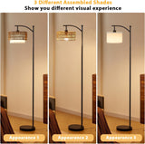 Arc Floor Lamp with Remote, Boho Standing Lamp with Rattan & Linen Shades, Color Temperature & Dimmable Bulb
