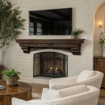 Wood Mantel Shelf with Arched Corbels - Rosewood 60 Inch | Wooden Rustic Wall Mounted Shelf from Pine Wood