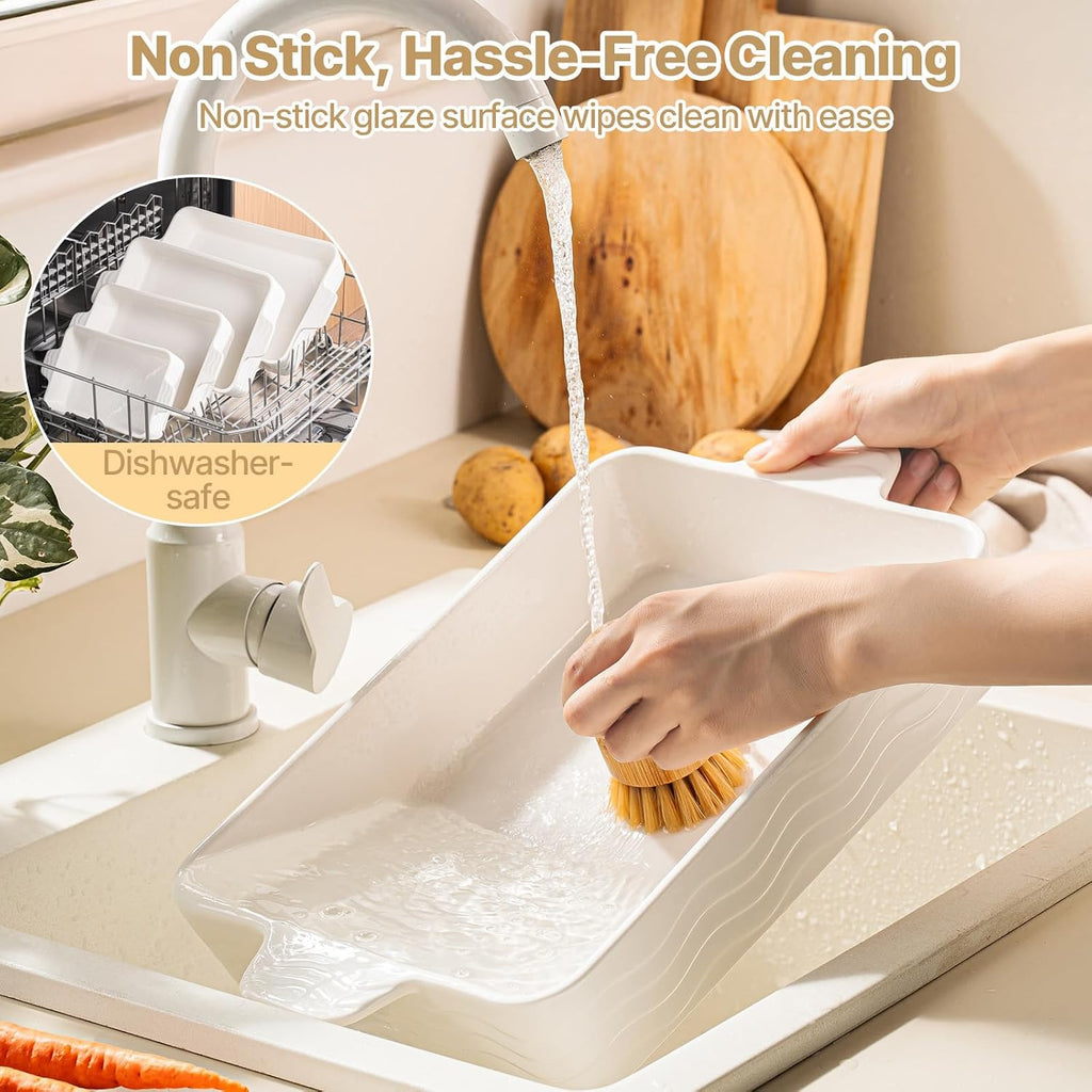 Casserole Dishes for Oven, Ceramic Dishes Set of 4, Porcelain Pan with Handles, Rectangular Lasagna Pan for , Wedding