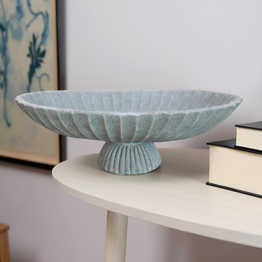14.5" Large Decorative Long Bowl decor - Fluted Scalloped Decorative Bowls Decor,Ruffle Decor,Stylish Key Bowl for