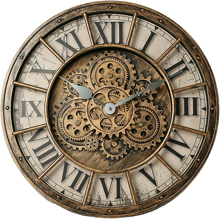 18 Inch Wall Clock with Moving Gears, Oversized Large Industrial Steampunk Decoration