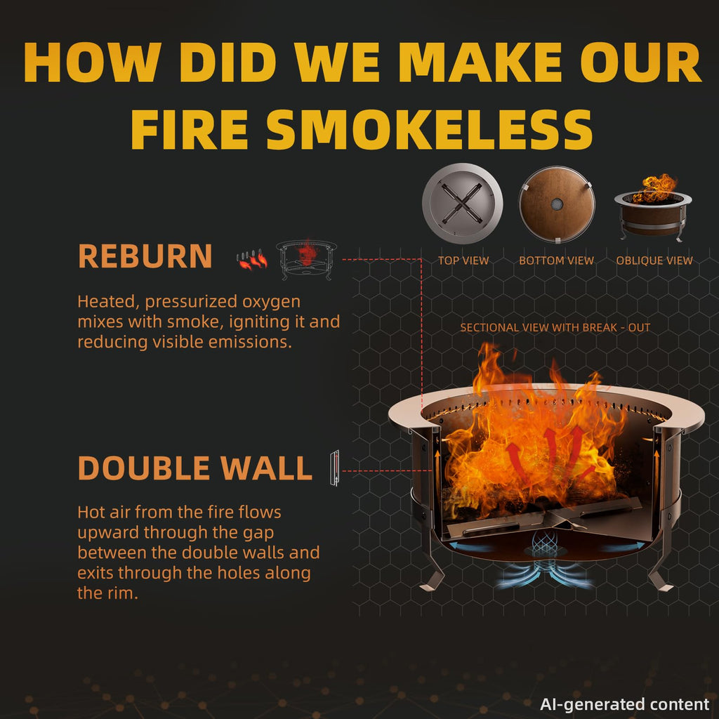 27 Inch Smokeless Wood-Burning Fire Pit, Aged Rust-Look Finish