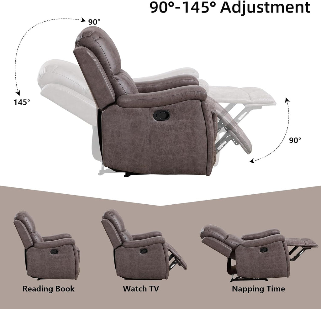 Leather Recliner Chair, Manual Recliner Chair for Adults with Overstuffed Arms and Back, Single Sofa Recliner with