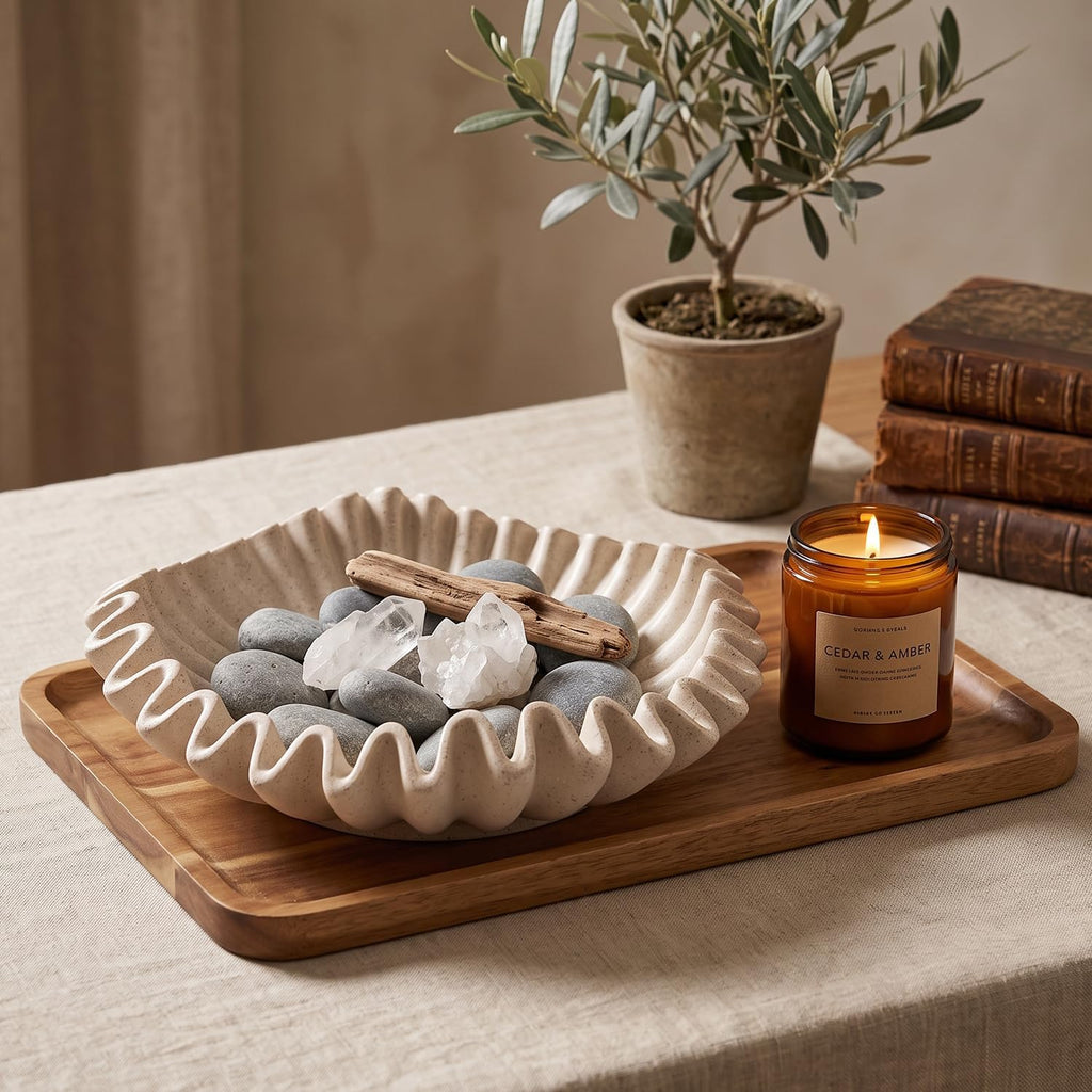 Decorative Bowl for Coffee Table, Modern Handcraft Ruffle Entryway Key Bowl | Resin Wavy Centerpiece Bowl with