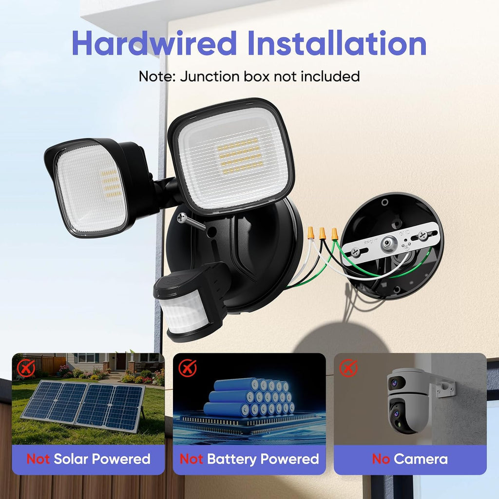 35W Motion Sensor Outdoor Light, 3500LM 2 Head LED Flood Light, Dusk to Dawn Hardwired Security Light, IP65