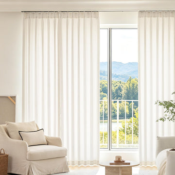 Pinch Pleated Curtains 2 Panels for Living Room Bedroom, Semi Sheer Light Filtering Curtain Boho