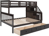 Wood Twin Over Full Bunk Bed with Storage Stairs for Kids Boys Girls, Stairway Bunk Bed with Drawers and Guardrails