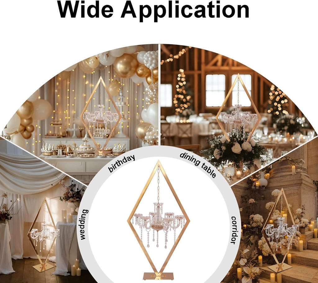 45" Gold Wedding Candelabra Set of 4 | Tall Crystal-Accent Centerpieces with Acrylic Diamond Drops for Reception