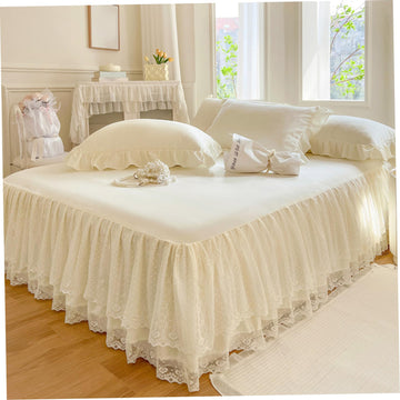 Ruffle Bed Skirt for 59x79 Bed Lace Bedskirt with Dropping Easy Setup Elegant Wrap Around Sheet with Elastic Band