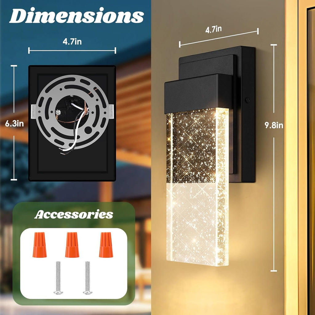 Outdoor Wall Light Fixtures with Crystal Bubble Glass, Waterproof Exterior Sconces LED Wall Lanterns