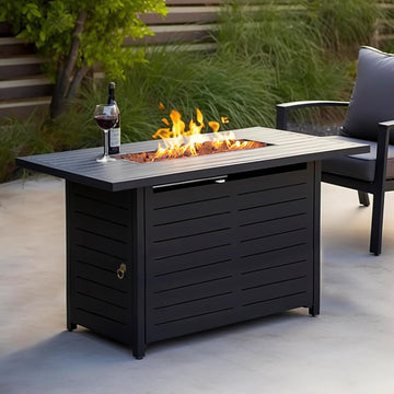 42" Outdoor Propane Fire Pit Table, Gas Fire Pits with Lava Rock Waterproof Cover and Removable Lid for Outside