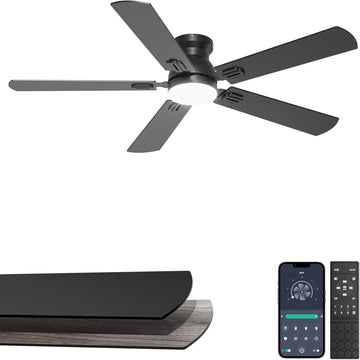 52'' Flush Mount Ceiling Fan with Lights, Space-Saving Low Profile for Low Ceilings, App/Remote Control
